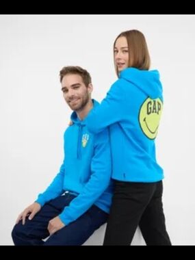 GAP Bright Turquoise Hoodie with Smiley Logo